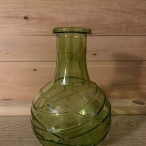 Vintage Boho Green Glass Vase 6" With Swirls